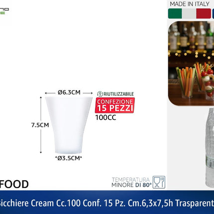 BICCHIERE CREAM CC.100 CONF. 15 PZ. CM.6,3X7,5h TRASPARENTE Tecnostyle