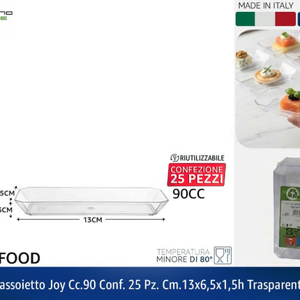 VASSOIETTO JOY CC.90 CONF. 25 PZ. CM.13X6,5X1,5h TRASPARENTE Tecnostyle