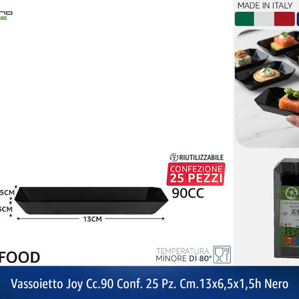 VASSOIETTO JOY CC.90 CONF. 25 PZ. CM.13X6,5X1,5h NERO Tecnostyle