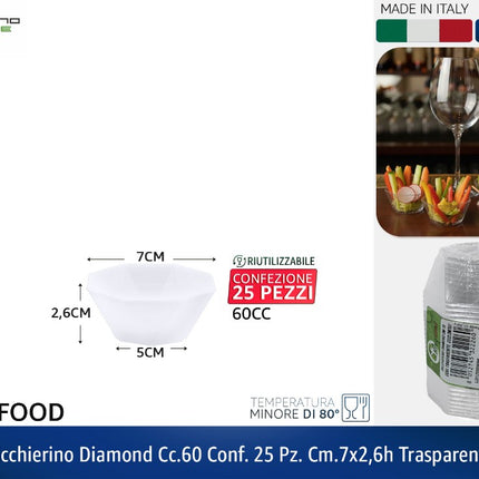 BICCHIERINO DIAMOND CC.60 CONF. 25 PZ. CM.7X2,6h TRASPARENTE Tecnostyle