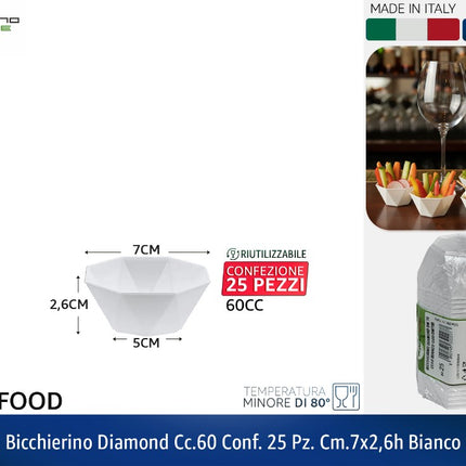BICCHIERINO DIAMOND CC.60 CONF. 25 PZ. CM.7X2,6h BIANCO Tecnostyle
