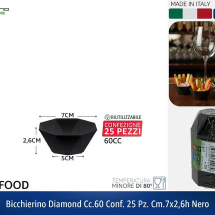 BICCHIERINO DIAMOND CC.60 CONF. 25 PZ. CM.7X2,6h NERO Tecnostyle