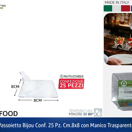 VASSOIETTO BIJOU CONF. 25 PZ. CM.8X8 CON MANICO TRASPARENTE Tecnostyle