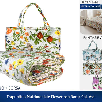 TRAPUNTINO MATRIMONIALE FLOWER CON BORSA COL. ASS. Tierre Groupe