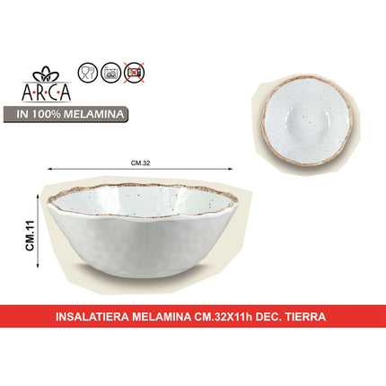 Arca Insalatiera in 100% Melamina, Bianco, Decoro Tierra, Idonea alla Lavastoviglie | Diverse Misure Ø 32 x 11h cm Arca