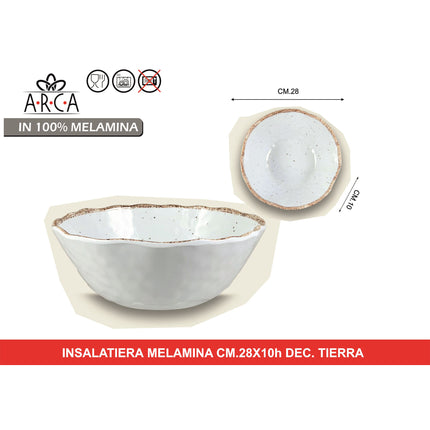 Arca Insalatiera in 100% Melamina, Bianco, Decoro Tierra, Idonea alla Lavastoviglie | Diverse Misure Ø 28 x 10h cm Arca