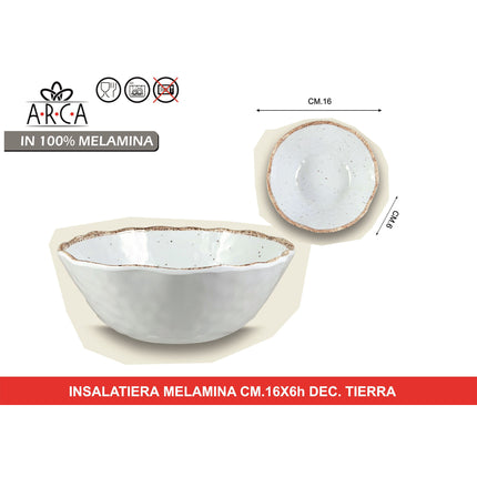 Arca Insalatiera in 100% Melamina, Bianco, Decoro Tierra, Idonea alla Lavastoviglie | Diverse Misure Ø 16 x 6h cm Arca