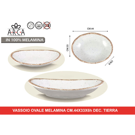 Arca Vassoio Ovale in 100% Melamina, Decoro Tierra, Adatto alla Lavastoviglie | Diverse Misure 44 x 33 x 6h cm Arca