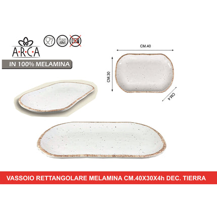 Arca Vassoio Rettangolare in 100% Melamina, Decoro Tierra, Adatto alla Lavastoviglie | Diverse Misure 40 x 30 x 4h cm Arca