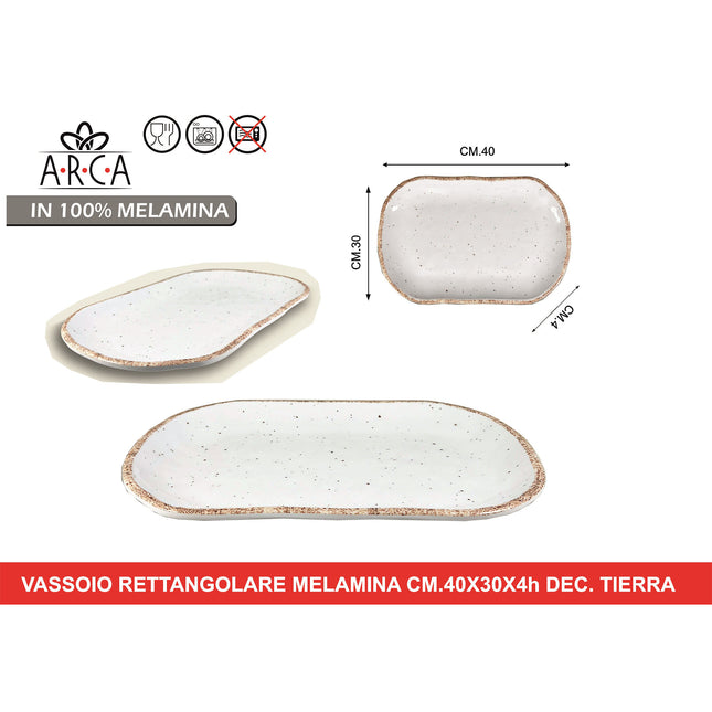 Arca Vassoio Rettangolare in 100% Melamina, Decoro Tierra, Adatto alla Lavastoviglie | Diverse Misure 40 x 30 x 4h cm Arca