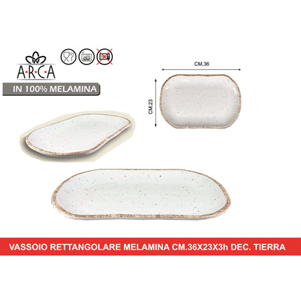 Arca Vassoio Rettangolare in 100% Melamina, Decoro Tierra, Adatto alla Lavastoviglie | Diverse Misure 36 x 23 x 3h cm Arca