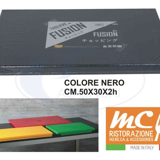 Mc Ristorazione Tagliere Nero Fusion Da Cucina H.A.C.C.P. In Polietilene, 50X30X2, Professionale, 1 Pz Made In Italy. MC Ristorazione