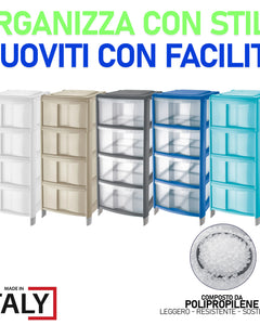 Cassettiera Tontarelli Bambù 4 Cassetti – Effetto Legno Naturale, 36x34x80 cm, Plastica Resistente, Colori Grafite/Ocean/Delfin/Bianca Tontarelli