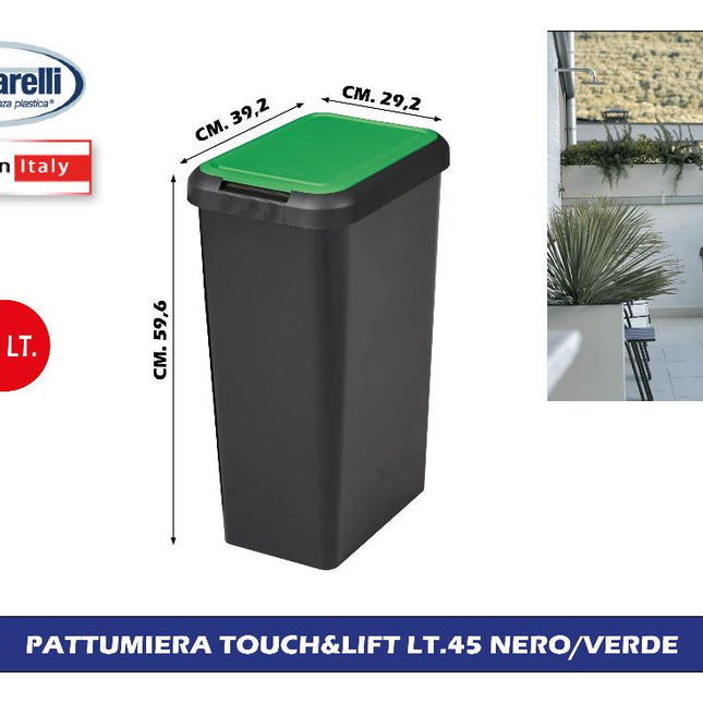 Tontarelli Pattumiera Touch&Lift Lt.45 Con Apertura A Sfioramento In Vari Colori