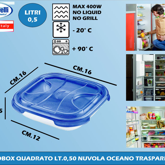Tontarelli Frigo Box Quadrato In Plastica Trasparente Nuvola, Vari Capacità Disponibili