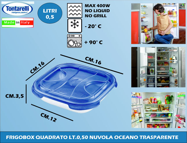 Tontarelli Frigo Box Quadrato In Plastica Trasparente Nuvola, Vari Capacità Disponibili Tontarelli