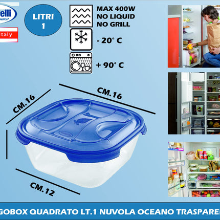 Tontarelli Frigo Box Quadrato In Plastica Trasparente Nuvola, Vari Capacità Disponibili