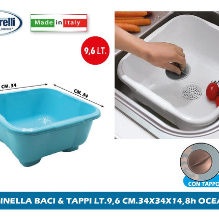 Tontarelli Bacinella Baci & Tappi Lt.9,6 Cm.34X34X14,8H In Diverse Finiture Classiche