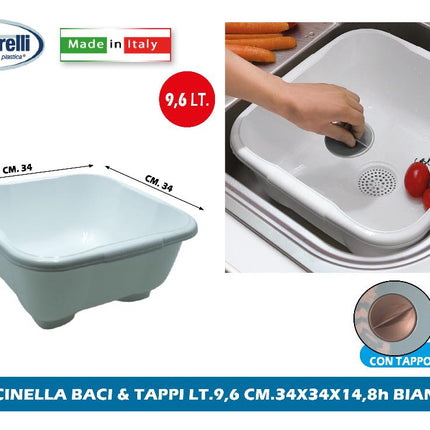 Tontarelli Bacinella Baci & Tappi Lt.9,6 Cm.34X34X14,8H In Diverse Finiture Classiche