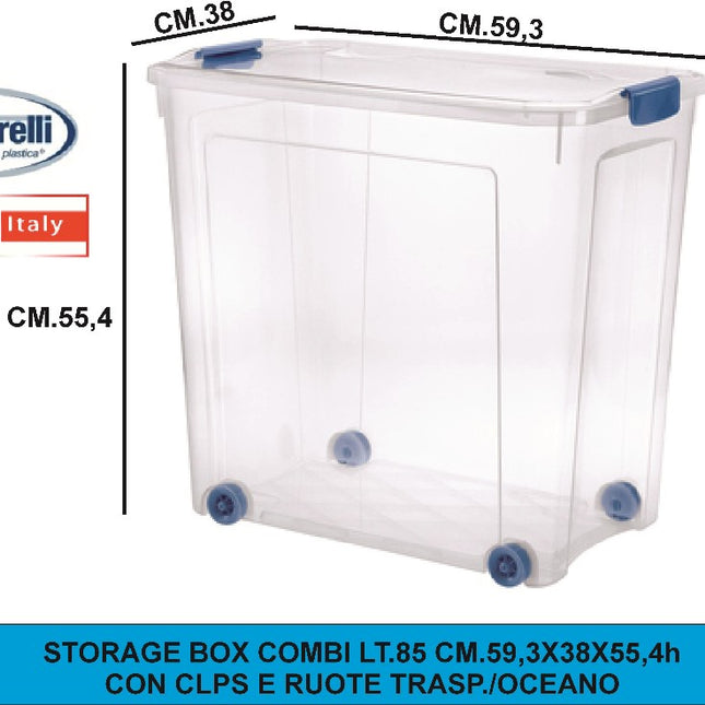STORAGE BOX COMBI LT.85 CM.59,3X38X55,4h CON CLPS E RUOTE TRASP./OCEANO Tontarelli