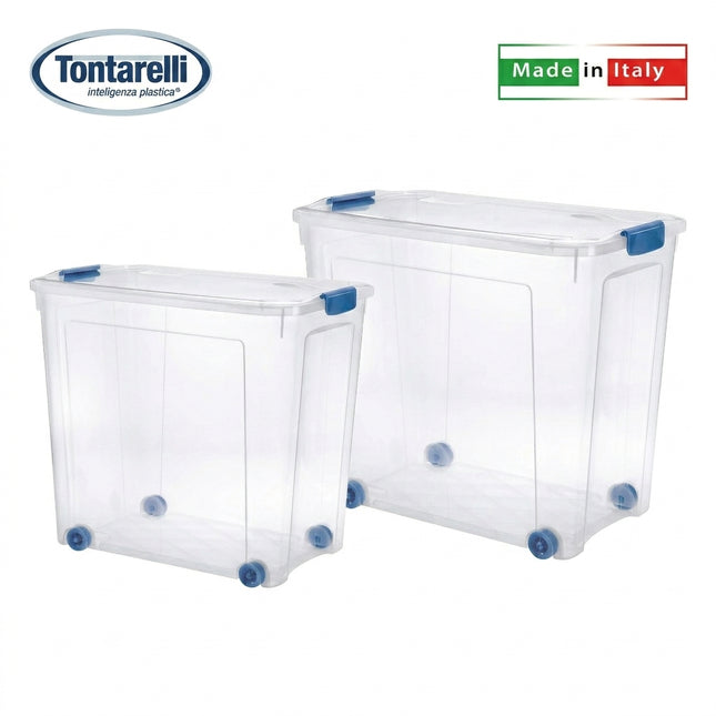 Contenitore in Plastica con Ruote Tontarelli Combi – Scatola Multiuso con Clip (Capacità 67L / 85L) Tontarelli