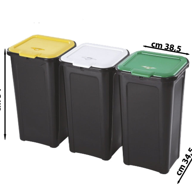 Pattumiera Differenziata Coverline Set 3 Pezzi Componibile Lt44 Rifiuti Casa Giardino