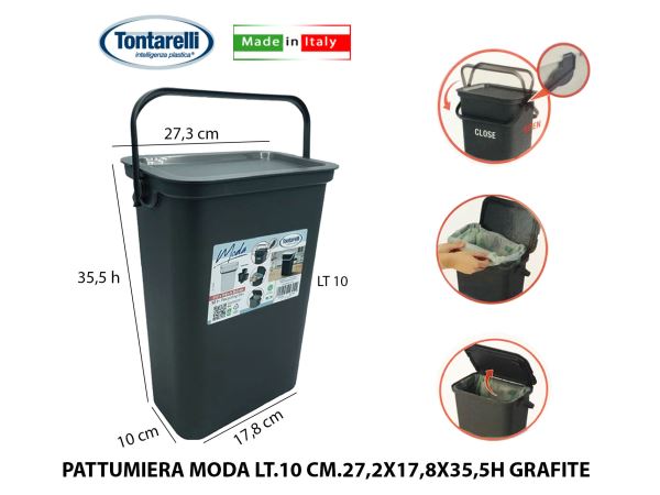 Pattumiera Moda Lt.10 Cm.27,2X17,8X35,5H Grafite