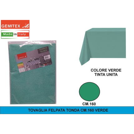 Gemitex Tovaglia Felpata, Made in Italy, Misure 120x190cm, 120x220cm, 120x250cm, 140x140cm e Ø160cm | Diversi Colori Disponibili Verde Ø 160 cm (Rotondo) Gemitex