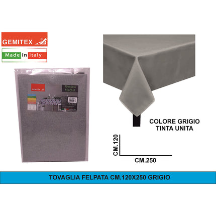 Gemitex Tovaglia Felpata, Made in Italy, Misure 120x190cm, 120x220cm, 120x250cm, 140x140cm e Ø160cm | Diversi Colori Disponibili Grigio 120x250 cm Gemitex