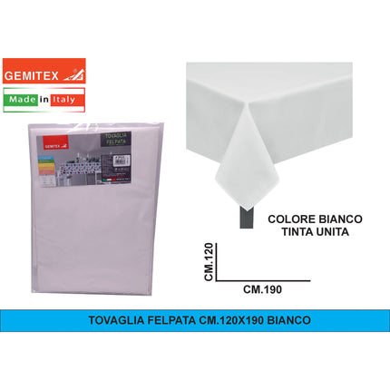 Gemitex Tovaglia Felpata, Made in Italy, Misure 120x190cm, 120x220cm, 120x250cm, 140x140cm e Ø160cm | Diversi Colori Disponibili Bianco 120x190 cm Gemitex