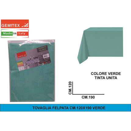 Gemitex Tovaglia Felpata, Made in Italy, Misure 120x190cm, 120x220cm, 120x250cm, 140x140cm e Ø160cm | Diversi Colori Disponibili Verde 120x190 cm Gemitex