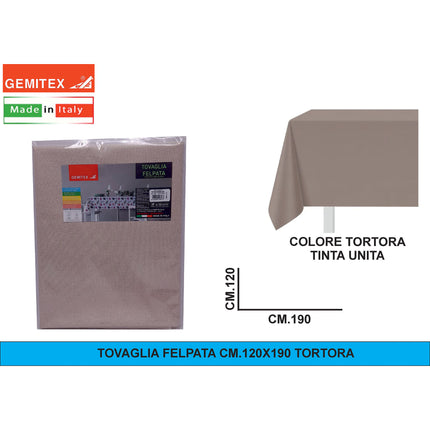 Gemitex Tovaglia Felpata, Made in Italy, Misure 120x190cm, 120x220cm, 120x250cm, 140x140cm e Ø160cm | Diversi Colori Disponibili Tortora 120x190 cm Gemitex