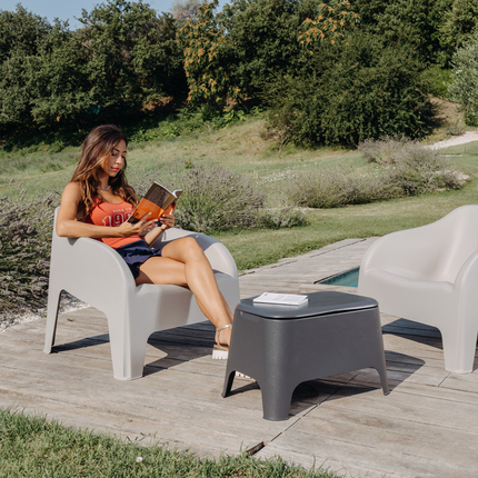 Plastmeccanica Tavolino Sgabello Contenitore Con Vano Portaoggetti Rettangolare 59×39×36H Cm