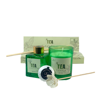 Suprema Set Diffusore Ambienti Bastoncini + Aromaterapia Idea Regalo + Home Decor Box + 100ml Olio & Candela Tea D&D Casalinghi