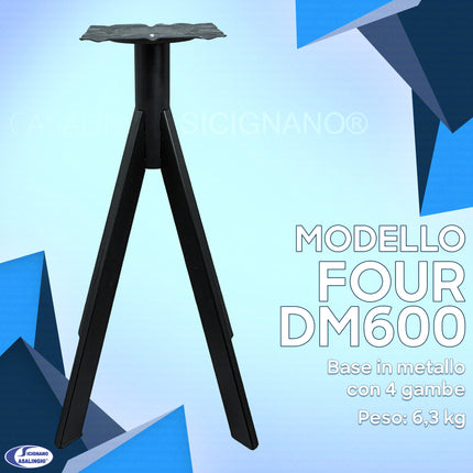 BASE PIRAMIDE METALLO NERO FOUR DM600 QUATTRO GAMBE + PIANO HPL 80X80 / 70x70 cm, VARIE COLORAZIONI Casalinghi Sicignano