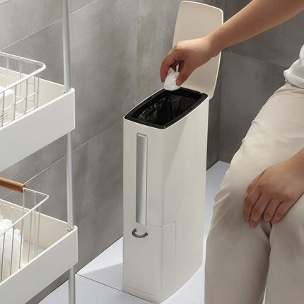 Set Igiene Bagno 3-in-1 Salvaspazio: Pattumiera WC con Scopino Integrato e Dispenser Sacchetti – Dimensioni Compatte (19x11x41cm) D&D Casalinghi