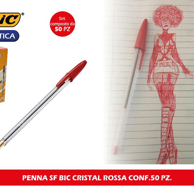 Penna Sf Bic Cristal Rossa Conf.50 Pz. Mondo Casa