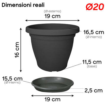 Set Vaso Verona Plastica Veca con Terriccio Dosato – Rinvaso Subito Antracite 20 cm Veca