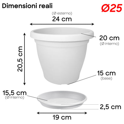 Set Vaso Verona Plastica Veca con Terriccio Dosato – Rinvaso Subito Bianco 25 cm Veca