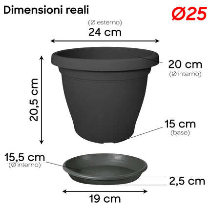 Set Vaso Verona Plastica Veca con Terriccio Dosato – Rinvaso Subito Antracite 25 cm Veca