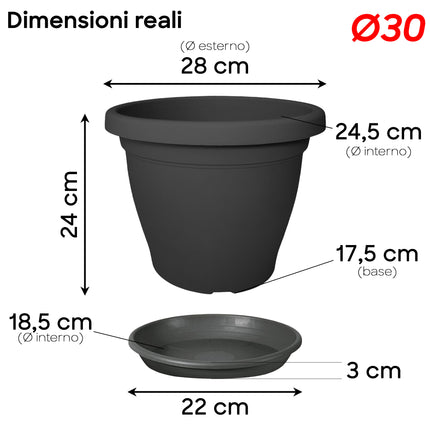 Set Vaso Verona Plastica Veca con Terriccio Dosato – Rinvaso Subito Antracite 30 cm Veca