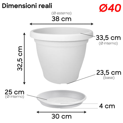 Set Vaso Verona Plastica Veca con Terriccio Dosato – Rinvaso Subito Bianco 40 cm Veca
