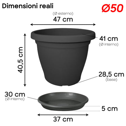 Set Vaso Verona Plastica Veca con Terriccio Dosato – Rinvaso Subito Antracite 50 cm Veca