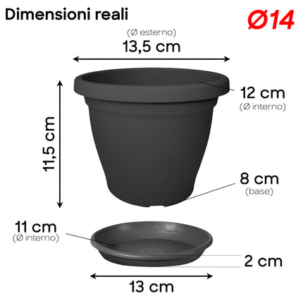 Set Vaso Verona Plastica Veca con Terriccio Dosato – Rinvaso Subito Antracite 14 cm Veca