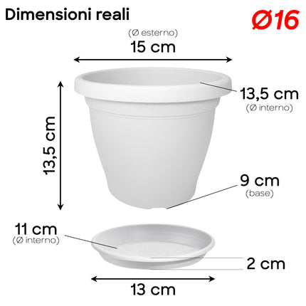 Set Vaso Verona Plastica Veca con Terriccio Dosato – Rinvaso Subito Bianco 16 cm Veca