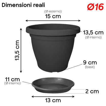 Set Vaso Verona Plastica Veca con Terriccio Dosato – Rinvaso Subito Antracite 16 cm Veca