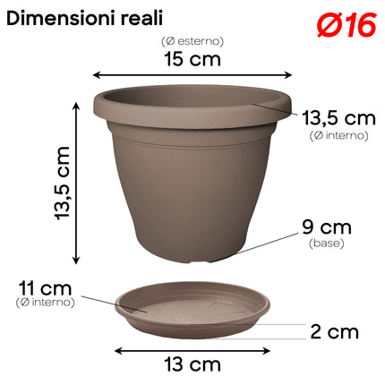 Set Vaso Verona Plastica Veca con Terriccio Dosato – Rinvaso Subito Avana 16 cm Veca