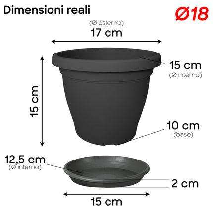 Set Vaso Verona Plastica Veca con Terriccio Dosato – Rinvaso Subito Antracite 18 cm Veca