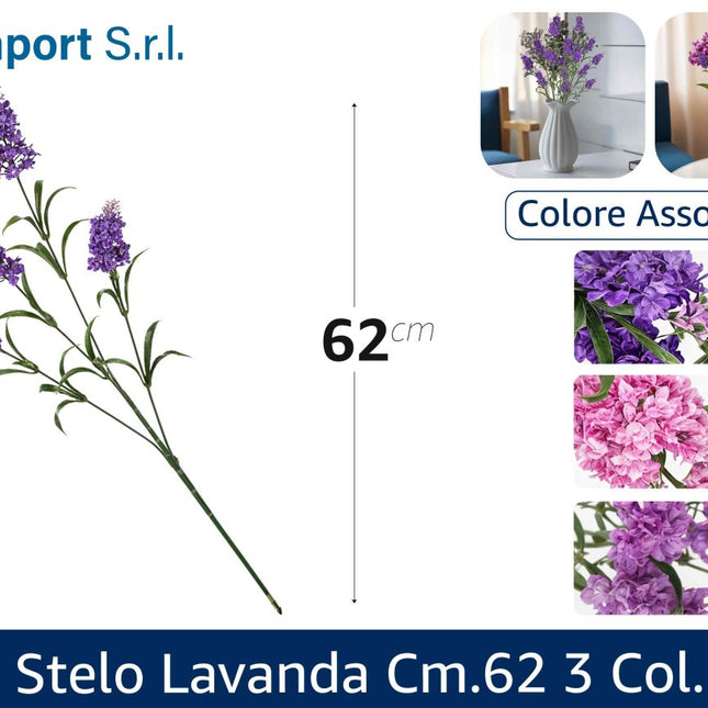 Fiore Artificiale Stelo Lavanda 62 cm | Ramo Decorativo Finto per Vasi in 3 Colori Assortiti Lovimport srl