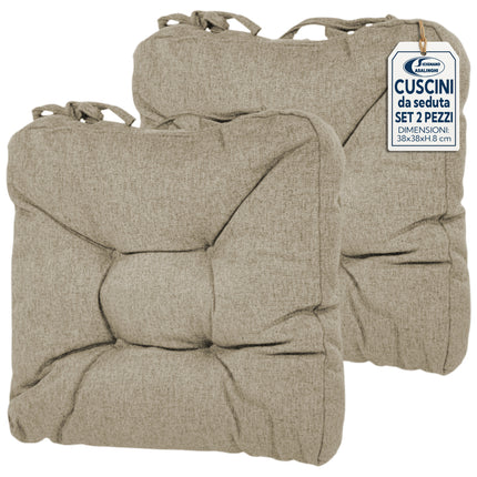 Set 2 Cuscini da Seduta 38x38x8 cm in Poliestere - 8 Colori Tortora Lovimport srl